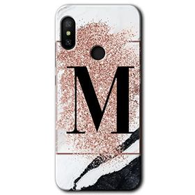 Xiaomi Mi A2 Lite Pembe Mermer Desenli M Harfi Baskılı Uyumlu Silikon Kılıf