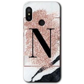 Xiaomi Mi A2 Lite Pembe Mermer Desenli N Harfi Baskılı Uyumlu Silikon Kılıf