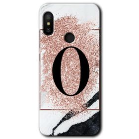 Xiaomi Mi A2 Lite Pembe Mermer Desenli O Harfi Baskılı Uyumlu Silikon Kılıf