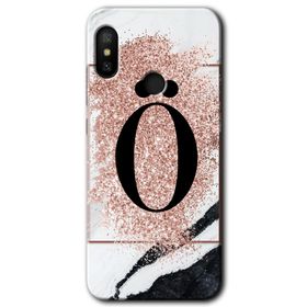 Xiaomi Mi A2 Lite Pembe Mermer Desenli O Harfi Baskılı Uyumlu Silikon Kılıf