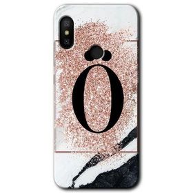 Xiaomi Mi A2 Lite Pembe Mermer Desenli O Harfi Baskılı Uyumlu Silikon Kılıf