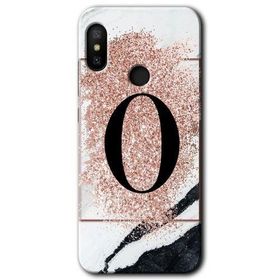 Xiaomi Mi A2 Lite Pembe Mermer Desenli O Harfi Baskılı Uyumlu Silikon Kılıf