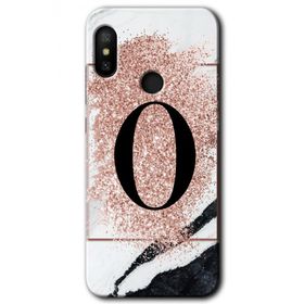 Xiaomi Mi A2 Lite Pembe Mermer Desenli O Harfi Baskılı Uyumlu Silikon Kılıf