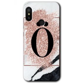 Xiaomi Mi A2 Lite Pembe Mermer Desenli O Harfi Baskılı Uyumlu Silikon Kılıf