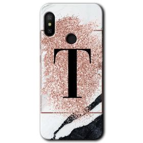 Xiaomi Mi A2 Lite Pembe Mermer Desenli T Harfi Baskılı Uyumlu Silikon Kılıf