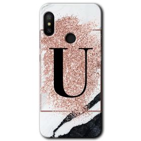 Xiaomi Mi A2 Lite Pembe Mermer Desenli U Harfi Baskılı Uyumlu Silikon Kılıf