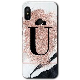 Xiaomi Mi A2 Lite Pembe Mermer Desenli U Harfi Baskılı Uyumlu Silikon Kılıf