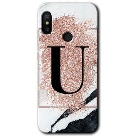 Xiaomi Mi A2 Lite Pembe Mermer Desenli U Harfi Baskılı Uyumlu Silikon Kılıf