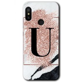 Xiaomi Mi A2 Lite Pembe Mermer Desenli U Harfi Baskılı Uyumlu Silikon Kılıf