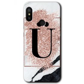 Xiaomi Mi A2 Lite Pembe Mermer Desenli U Harfi Baskılı Uyumlu Silikon Kılıf