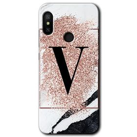 Xiaomi Mi A2 Lite Pembe Mermer Desenli V Harfi Baskılı Uyumlu Silikon Kılıf