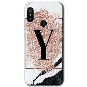 Xiaomi Mi A2 Lite Pembe Mermer Desenli Y Harfi Baskılı Uyumlu Silikon Kılıf