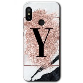 Xiaomi Mi A2 Lite Pembe Mermer Desenli Y Harfi Baskılı Uyumlu Silikon Kılıf