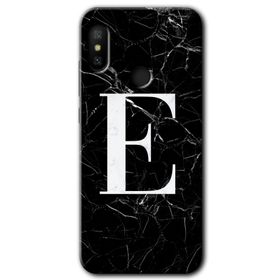 Xiaomi Mi A2 Lite Siyah Mermer Desenli E Harfi Baskılı Uyumlu Silikon Kılıf