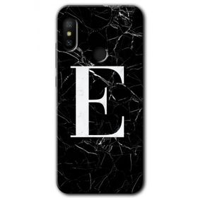Xiaomi Mi A2 Lite Siyah Mermer Desenli E Harfi Baskılı Uyumlu Silikon Kılıf