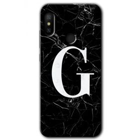 Xiaomi Mi A2 Lite Siyah Mermer Desenli G Harfi Baskılı Uyumlu Silikon Kılıf