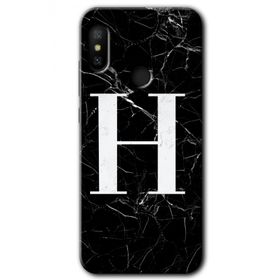 Xiaomi Mi A2 Lite Siyah Mermer Desenli H Harfi Baskılı Uyumlu Silikon Kılıf
