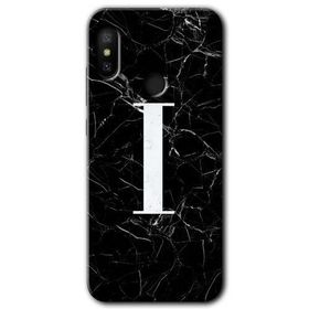 Xiaomi Mi A2 Lite Siyah Mermer Desenli İ Harfi Baskılı Uyumlu Silikon Kılıf