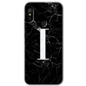 Xiaomi Mi A2 Lite Siyah Mermer Desenli İ Harfi Baskılı Uyumlu Silikon Kılıf
