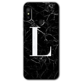 Xiaomi Mi A2 Lite Siyah Mermer Desenli L Harfi Baskılı Uyumlu Silikon Kılıf