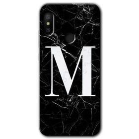 Xiaomi Mi A2 Lite Siyah Mermer Desenli M Harfi Baskılı Uyumlu Silikon Kılıf