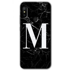 Xiaomi Mi A2 Lite Siyah Mermer Desenli M Harfi Baskılı Uyumlu Silikon Kılıf