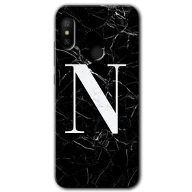 Xiaomi Mi A2 Lite Siyah Mermer Desenli N Harfi Baskılı Uyumlu Silikon Kılıf