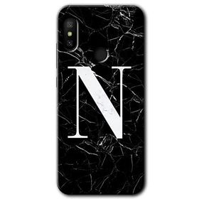 Xiaomi Mi A2 Lite Siyah Mermer Desenli N Harfi Baskılı Uyumlu Silikon Kılıf