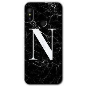 Xiaomi Mi A2 Lite Siyah Mermer Desenli N Harfi Baskılı Uyumlu Silikon Kılıf