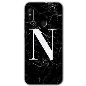 Xiaomi Mi A2 Lite Siyah Mermer Desenli N Harfi Baskılı Uyumlu Silikon Kılıf