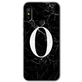 Xiaomi Mi A2 Lite Siyah Mermer Desenli O Harfi Baskılı Uyumlu Silikon Kılıf
