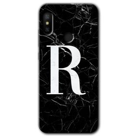 Xiaomi Mi A2 Lite Siyah Mermer Desenli O Harfi Baskılı Uyumlu Silikon Kılıf