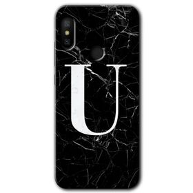 Xiaomi Mi A2 Lite Siyah Mermer Desenli O Harfi Baskılı Uyumlu Silikon Kılıf