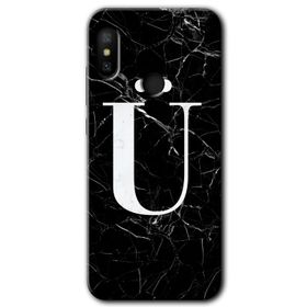 Xiaomi Mi A2 Lite Siyah Mermer Desenli O Harfi Baskılı Uyumlu Silikon Kılıf