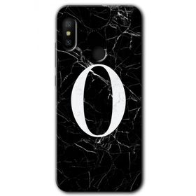 Xiaomi Mi A2 Lite Siyah Mermer Desenli O Harfi Baskılı Uyumlu Silikon Kılıf