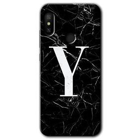 Xiaomi Mi A2 Lite Siyah Mermer Desenli Y Harfi Baskılı Uyumlu Silikon Kılıf