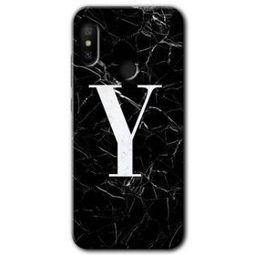 Xiaomi Mi A2 Lite Siyah Mermer Desenli Y Harfi Baskılı Uyumlu Silikon Kılıf