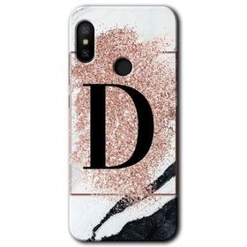 Xiaomi Mi Max 3 Pembe Mermer Desenli D Harfi Baskılı Uyumlu Silikon Kılıf