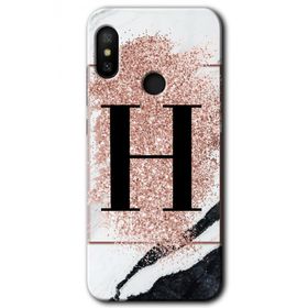 Xiaomi Mi Max 3 Pembe Mermer Desenli H Harfi Baskılı Uyumlu Silikon Kılıf