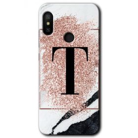 Xiaomi Mi Max 3 Pembe Mermer Desenli T Harfi Baskılı Uyumlu Silikon Kılıf