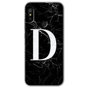 Xiaomi Mi Max 3 Siyah Mermer Desenli D Harfi Baskılı Uyumlu Silikon Kılıf
