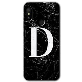 Xiaomi Mi Max 3 Siyah Mermer Desenli D Harfi Baskılı Uyumlu Silikon Kılıf