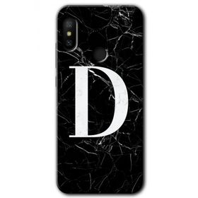 Xiaomi Mi Max 3 Siyah Mermer Desenli D Harfi Baskılı Uyumlu Silikon Kılıf