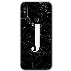 Xiaomi Mi Max 3 Siyah Mermer Desenli J Harfi Baskılı Uyumlu Silikon Kılıf