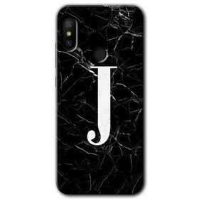 Xiaomi Mi Max 3 Siyah Mermer Desenli J Harfi Baskılı Uyumlu Silikon Kılıf