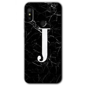 Xiaomi Mi Max 3 Siyah Mermer Desenli J Harfi Baskılı Uyumlu Silikon Kılıf
