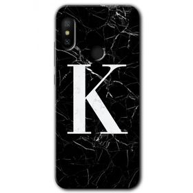 Xiaomi Mi Max 3 Siyah Mermer Desenli K Harfi Baskılı Uyumlu Silikon Kılıf