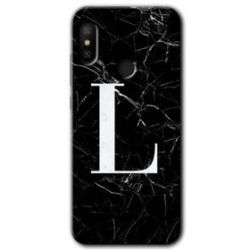 Xiaomi Mi Max 3 Siyah Mermer Desenli L Harfi Baskılı Uyumlu Silikon Kılıf