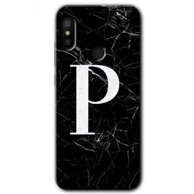 Xiaomi Mi Max 3 Siyah Mermer Desenli P Harfi Baskılı Uyumlu Silikon Kılıf