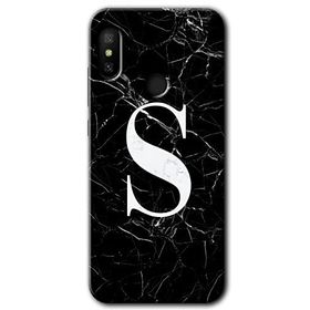 Xiaomi Mi Max 3 Siyah Mermer Desenli S Harfi Baskılı Uyumlu Silikon Kılıf